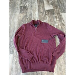 Daniel Hechter Paris Mens Medium M Burgundy Cotton Cashmere 1/4 Zip Sweater NWT
